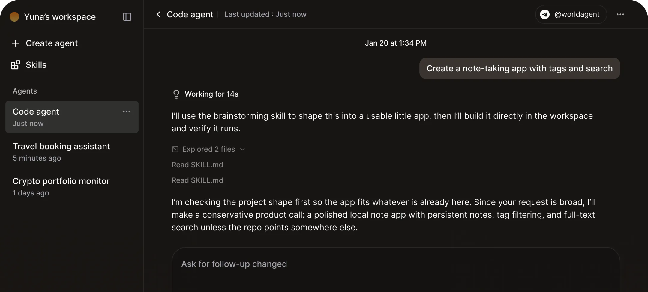 WorldAgent application preview